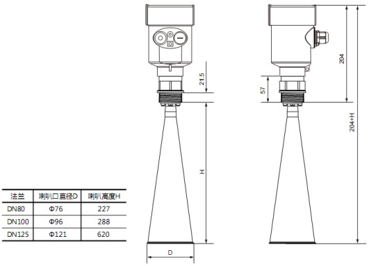 工業用雷達液位計RD708外形尺寸圖
