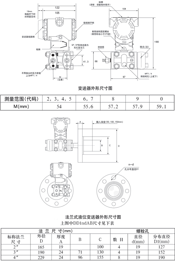 低溫液位變送器規格尺寸表